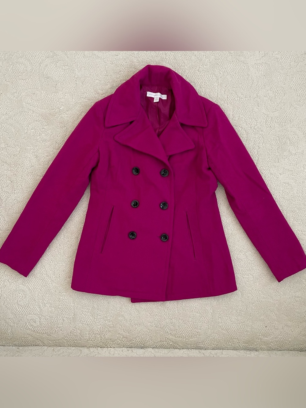 New York & Company Fuchsia Double-Breasted Peacoat